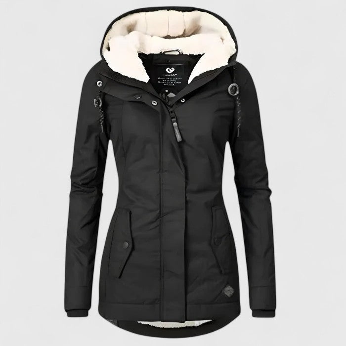 Women's Sherpa-Lined Hooded Longline Coat With Patch Pockets