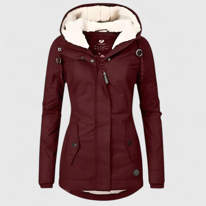 Women's Sherpa-Lined Hooded Longline Coat With Patch Pockets