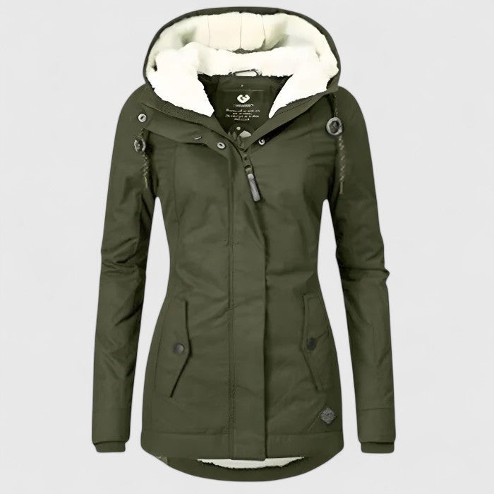 Women's Sherpa-Lined Hooded Longline Coat With Patch Pockets