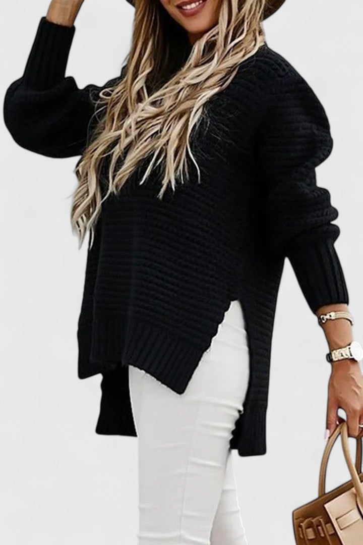 Women's Black Oversized Chunky Waffle Knit Jumper for Autumn