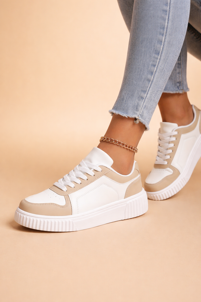 Women's beige non-slip chunky trainers with a cushioned interior