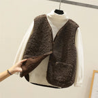 Beige sherpa fleece gilet for women in a sleeveless casual style