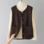 Beige sherpa fleece gilet for women in a sleeveless casual style