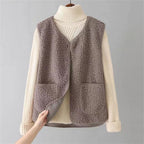 Beige sherpa fleece gilet for women in a sleeveless casual style