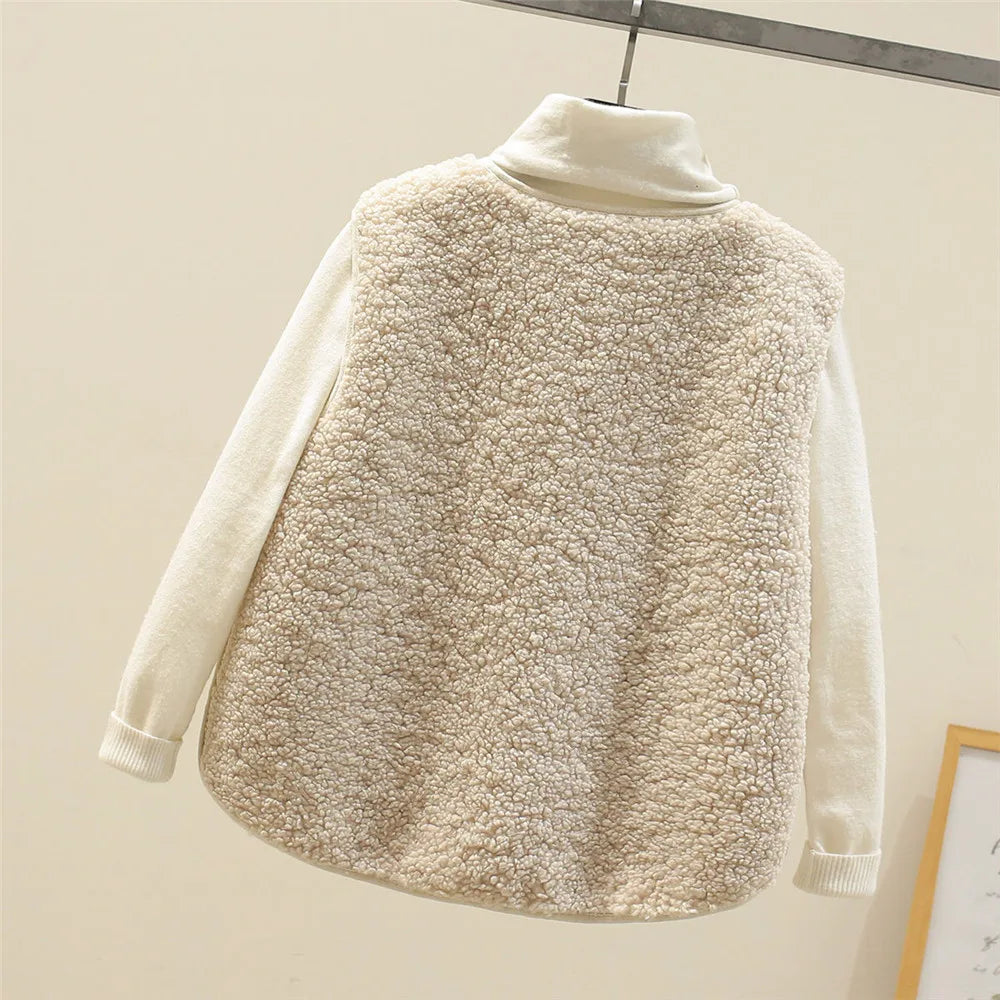 Brown sherpa fleece gilet for women in a sleeveless casual style