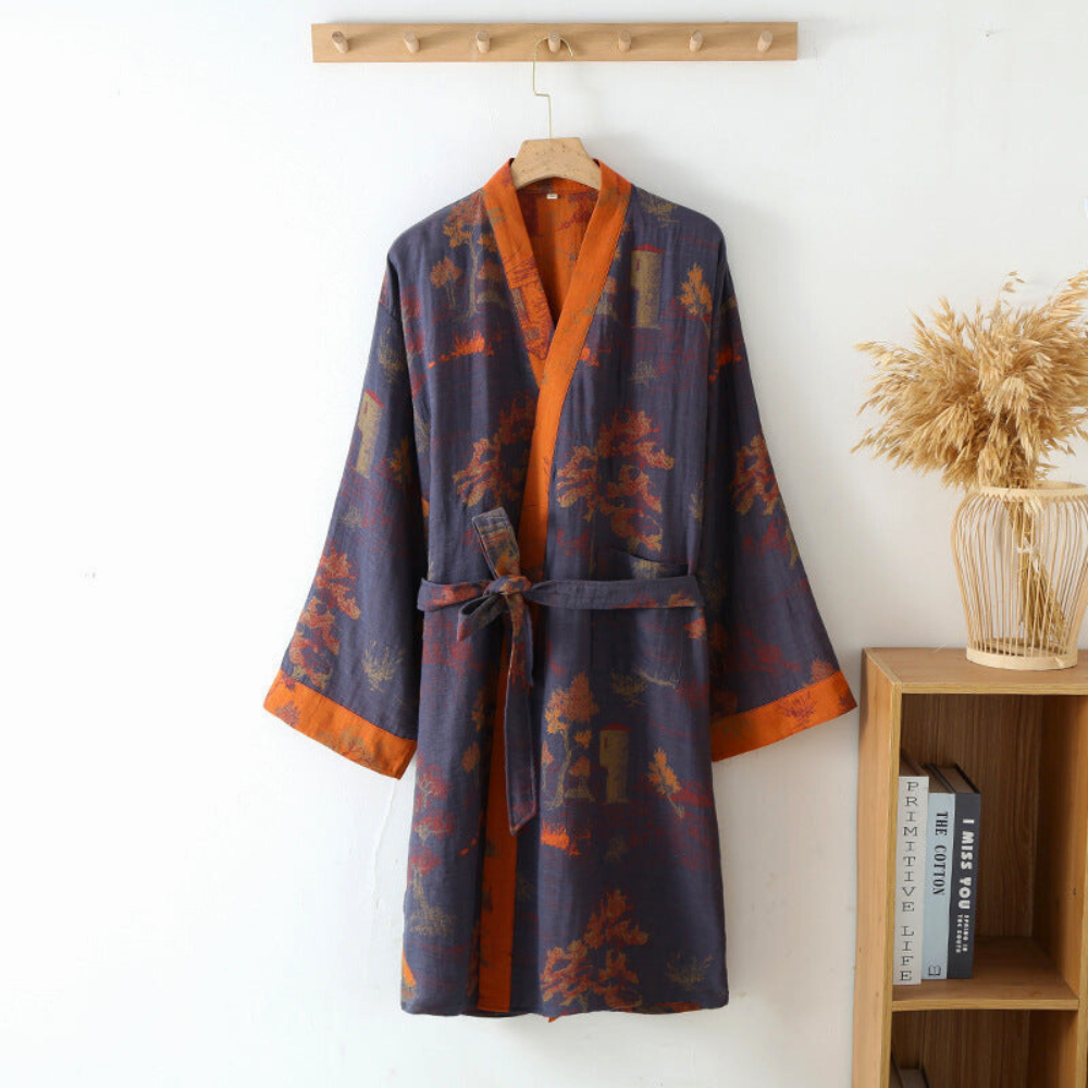 Kimono-style dressing gown, product still life