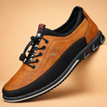 Brown men's vegan leather dress shoes with a lace-up front