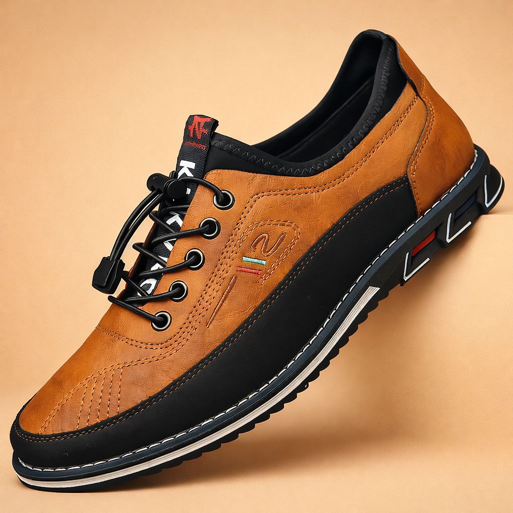 Brown men's vegan leather dress shoes with a lace-up front
