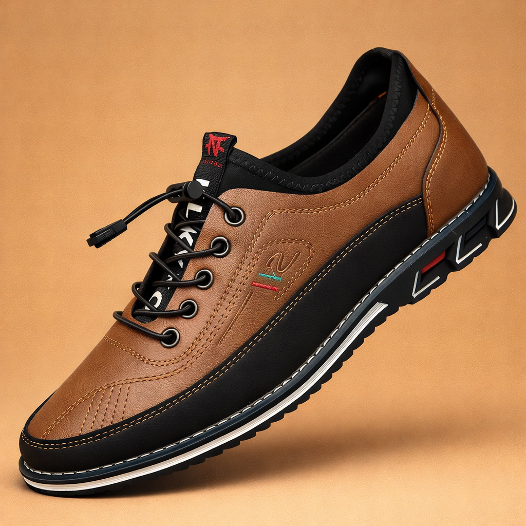 Brown men's vegan leather dress shoes with a lace-up front