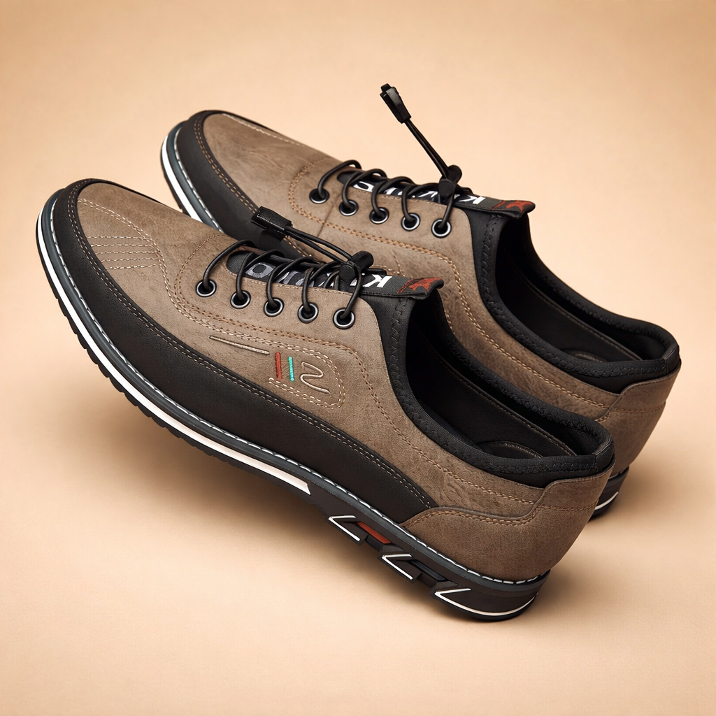 Brown men's vegan leather dress shoes with a lace-up front