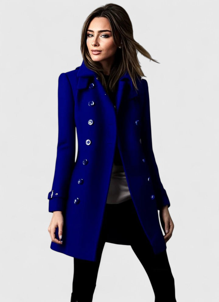 Women's Blue Long Double-Breasted Coat