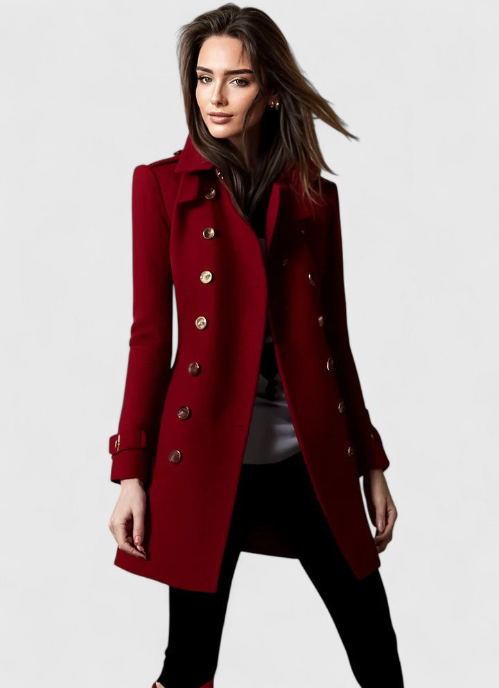 Women's Red Long Double-Breasted Coat