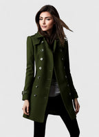 Women's Green Long Double-Breasted Coat