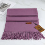 Women's purple cashmere scarf with soft tassel trim for autumn styling