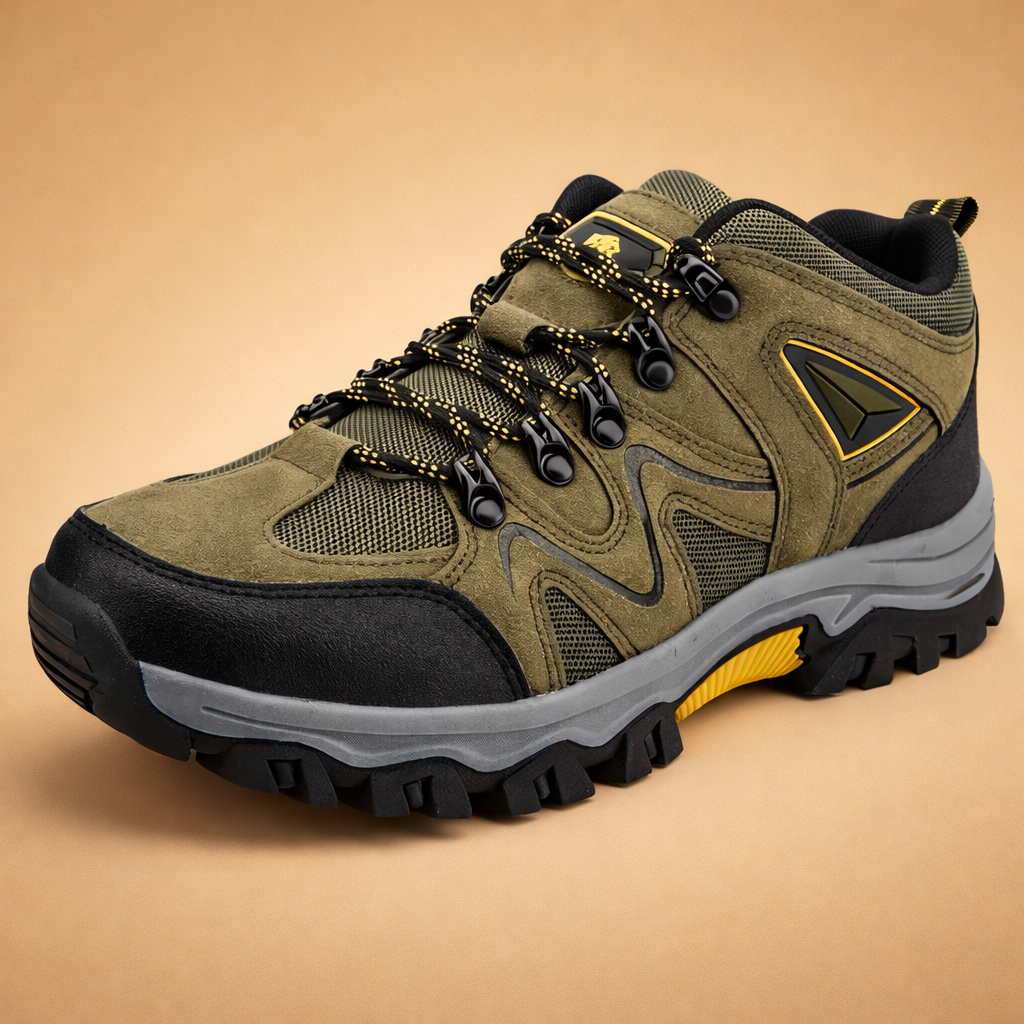Green men's lightweight cushioned walking shoes with a breathable upper