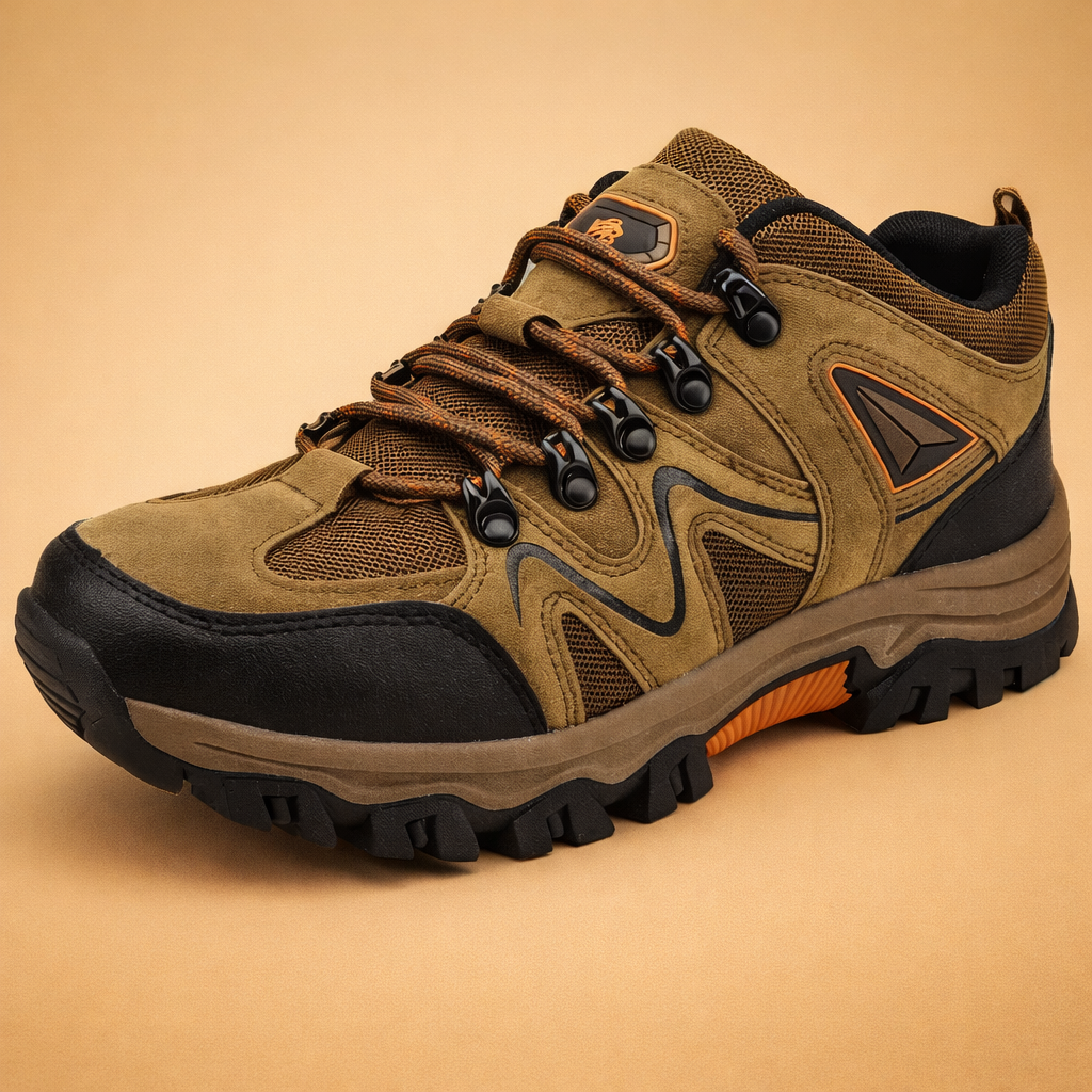 Green men's lightweight cushioned walking shoes with a breathable upper