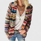 Women's red relaxed open knit cardigan for easy autumn layering