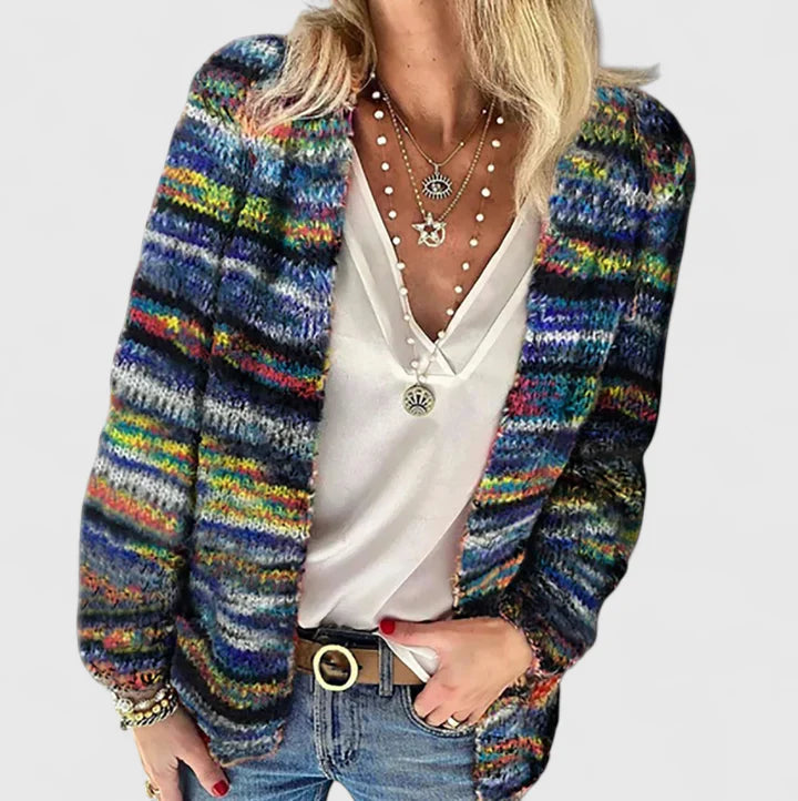 Women's red relaxed open knit cardigan for easy autumn layering