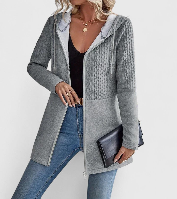 Women's Grey Sophisticated Longline Hooded Knit Autumn Jacket