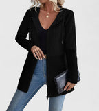 Women's Black Sophisticated Longline Hooded Knit Autumn Jacket