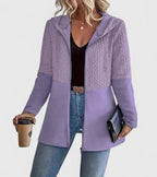 Women's Purple Sophisticated Longline Hooded Knit Autumn Jacket