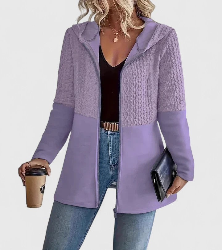 Women's Purple Sophisticated Longline Hooded Knit Autumn Jacket