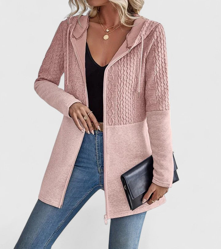 Women's Pink Sophisticated Longline Hooded Knit Autumn Jacket