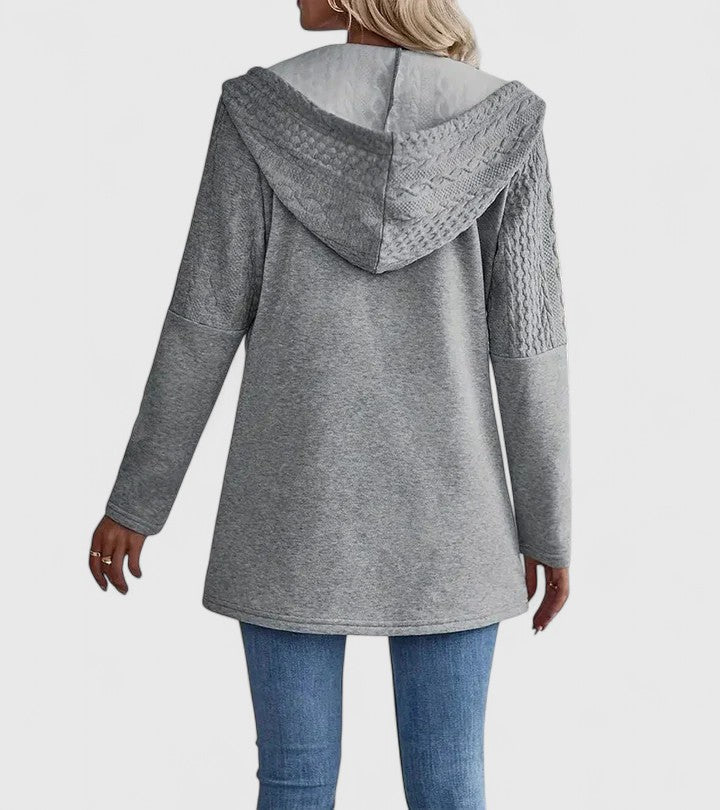 Women's Pink Sophisticated Longline Hooded Knit Autumn Jacket