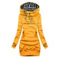 Women's Yellow Oversized Longline Graphic Print Autumn Hoodie