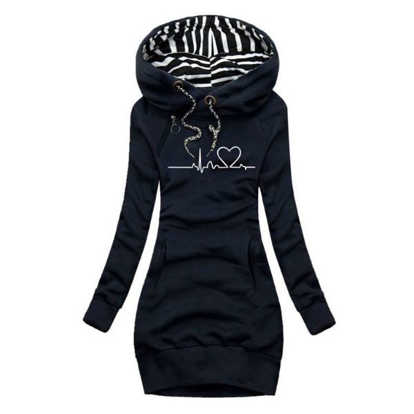 Women's Blue Oversized Longline Graphic Print Autumn Hoodie
