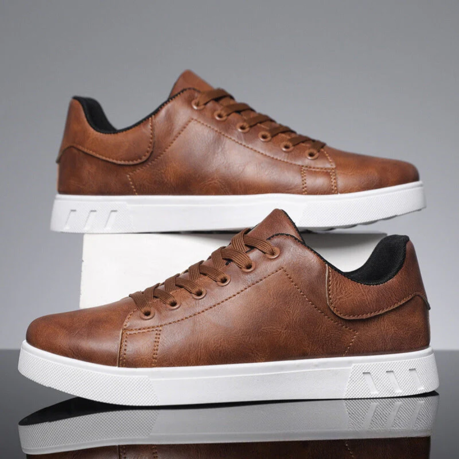 Close-up of sole on men's leather trainers
