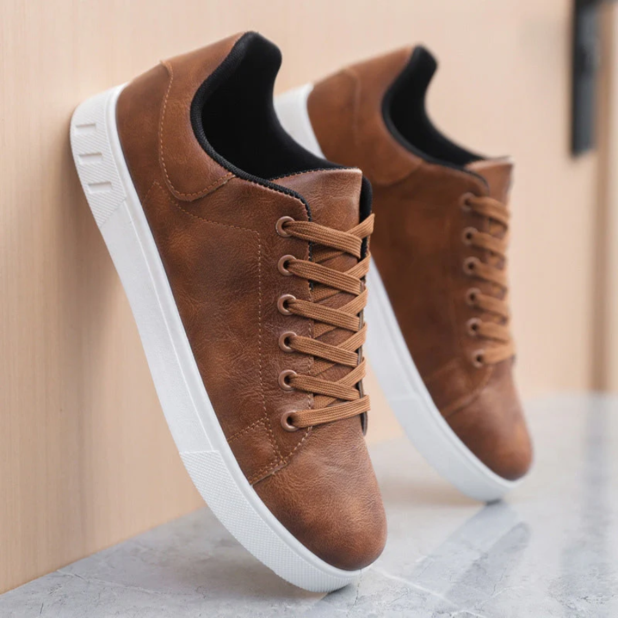 Men's leather trainers, pair shown together