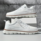 Leather trainers with supportive sole, product still life