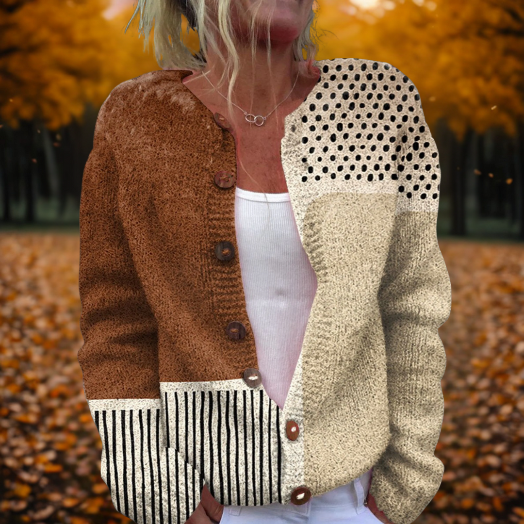 Women's multicolour polka dot open front knit cardigan for autumn layering