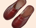 Burgundy men's faux leather slippers for indoor and outdoor wear