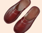 Burgundy men's faux leather slippers for indoor and outdoor wear