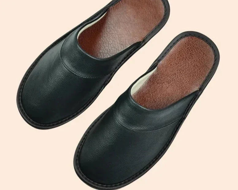 Burgundy men's faux leather slippers for indoor and outdoor wear