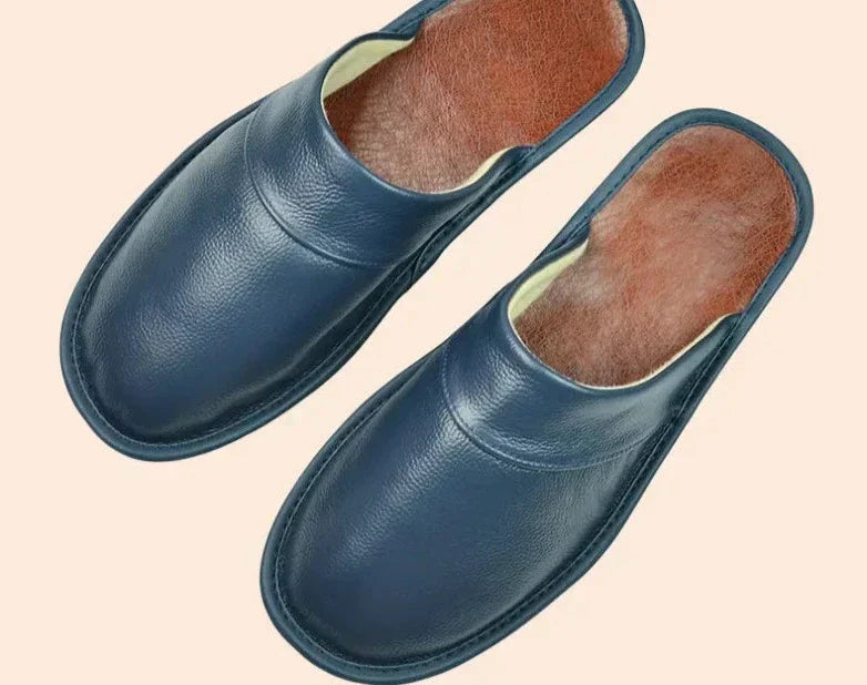 Burgundy men's faux leather slippers for indoor and outdoor wear