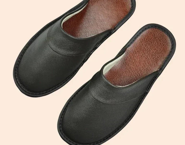 Burgundy men's faux leather slippers for indoor and outdoor wear