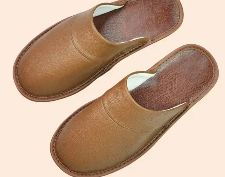 Burgundy men's faux leather slippers for indoor and outdoor wear