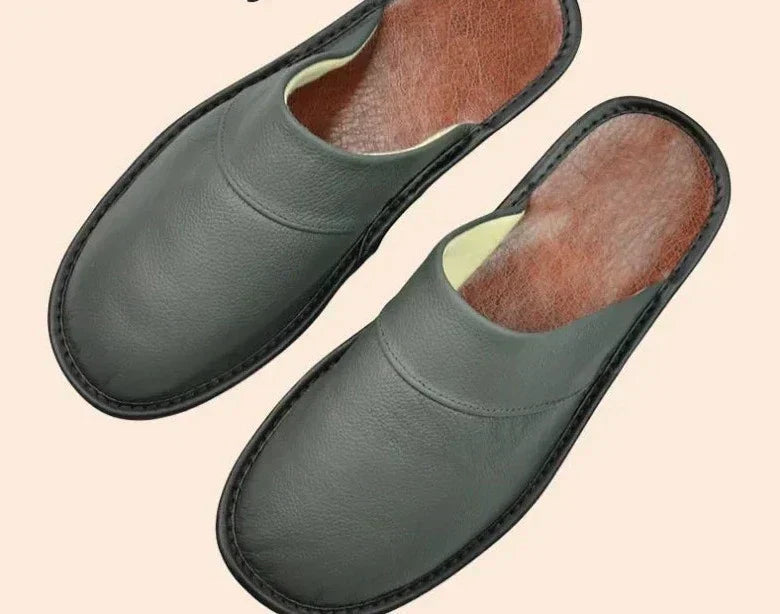 Burgundy men's faux leather slippers for indoor and outdoor wear
