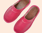 Burgundy men's faux leather slippers for indoor and outdoor wear