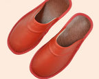 Black men's faux leather slippers for indoor and outdoor wear