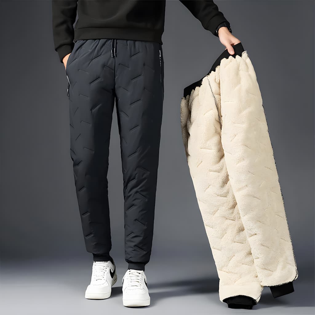 Women's fleece-lined thermal trousers with water-resistant shell in black