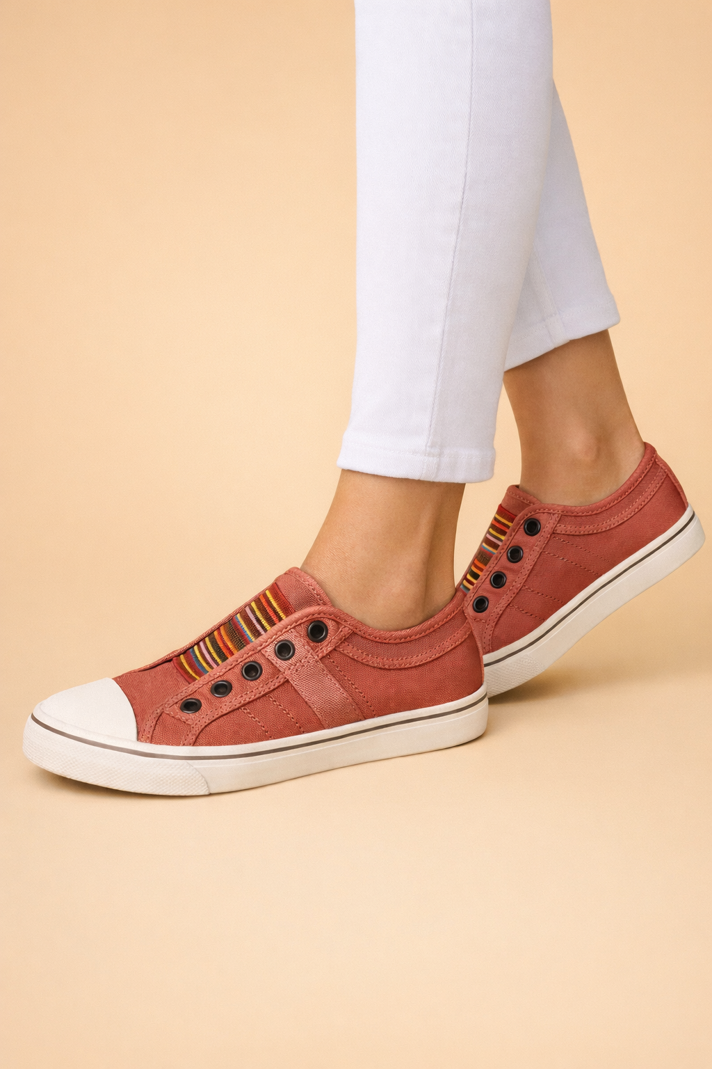 Women's blue slip-on trainers with a breathable knit upper