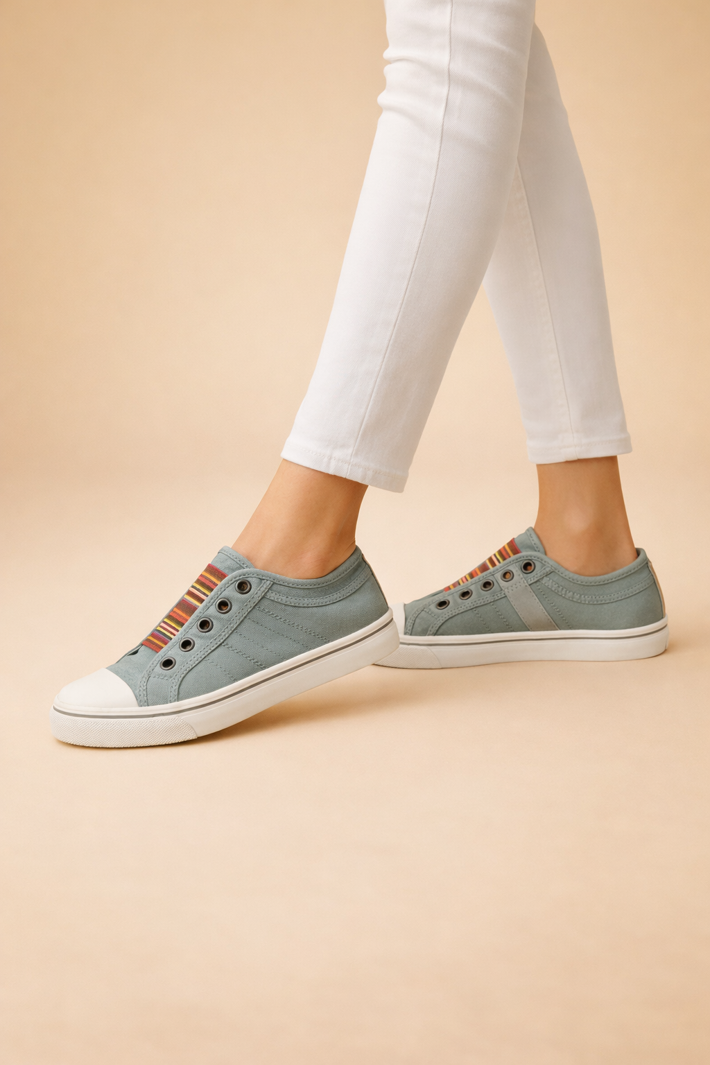 Women's blue slip-on trainers with a breathable knit upper