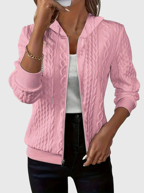 Women's Pink Zip-Up Longline Autumn Hoodie with Drawstring Hood