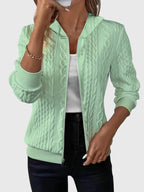 Women's Green Zip-Up Longline Autumn Hoodie with Drawstring Hood
