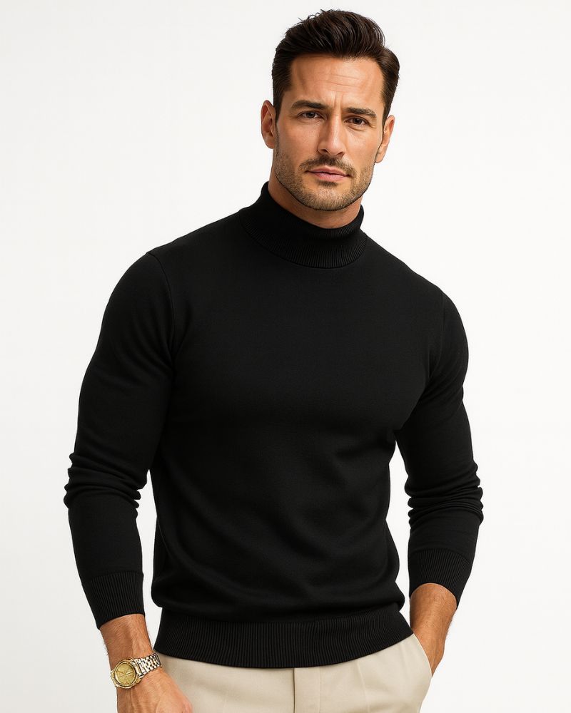 Men's white roll neck jumper soft knit for autumn layering