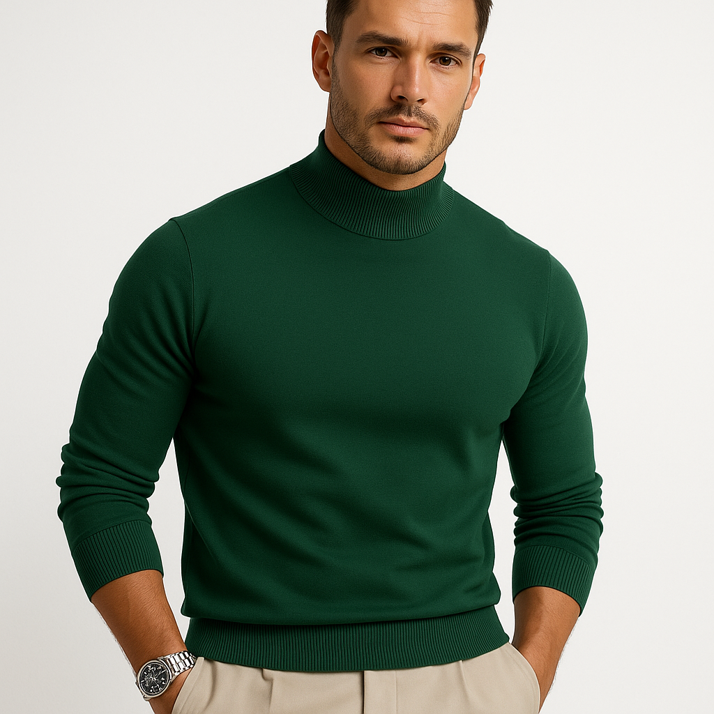 Men's white roll neck jumper soft knit for autumn layering